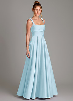 Azazie Azaria Bridesmaid Dresses Sky Blue A-Line Corset Stretch Satin Dress image4