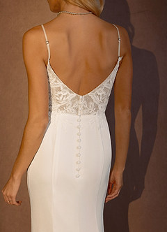 Azazie Rosalina Wedding Dresses Diamond White Sand Mermaid V-Neck lace Crepe Back Satin Dress image2