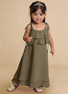 Azazie Temi vestidos de niña de las flores Vestido de Verde Sauce de Gasa de Corte En A con Tirante Espagueti image6