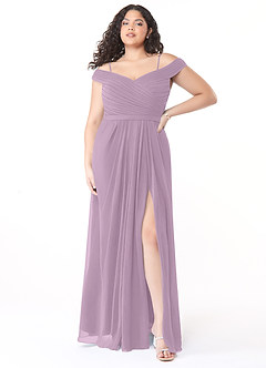 Azazie Audrianna Jurken voor bruidsmeisjes Converteerbaar Jurk van Chiffon met A-Lijn Off-the-shoulder verzameld Blauweregen image7