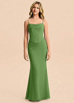 Azazie Sorrel Junior Meerjungfrau-Linie Plissee Chiffon Kleid Basilikum image5
