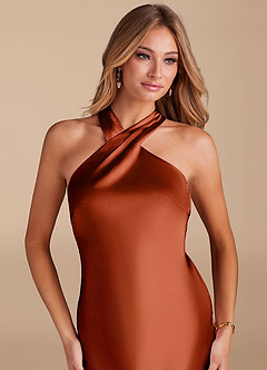 Azazie Doretta Bridesmaid Dresses Auburn Mermaid Bow Metallic Satin Dress image7