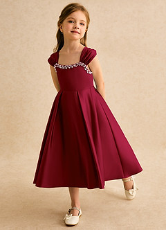 Azazie Yosemite Flower Girl Dresses Burgundy Ball-Gown Sweetheart Neckline Matte Satin Dress image6