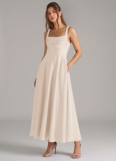 Azazie Shaude Jurken voor bruidsmeisjes Jurk van Stretch Satijn met A-Lijn Geplooid Wit Albast image5