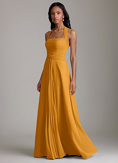 Azazie Clarisa Vestidos de damas de honor Vestido de Caramelo de Gasa de Corte en A con Plisado image6