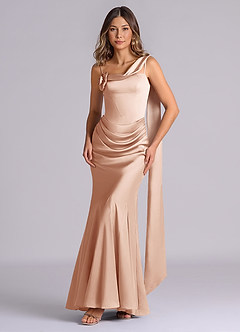 Azazie Inara Bridesmaid Dresses Rose Gold Mermaid Pleated Stretch Satin Dress image1