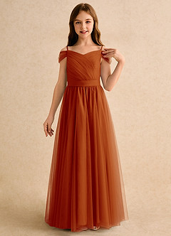 Azazie Yuna Girls Formal vestidos de niña de las flores Vestido de Pimenton de Tul de Corte en A con Vestidos sin tirantes image6