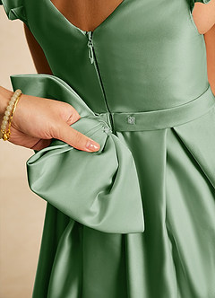 Azazie Francine Final Sale Agave A-Line Bow Matte Satin Dress image4