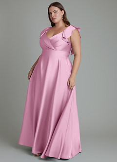 Azazie Leilani Bridesmaid Dresses Candy Pink A-Line Ruched Stretch Satin Dress image6