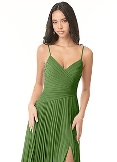 Azazie Vini Jurken voor bruidsmeisjes Jurk van Chiffon met A-Lijn V-hals geplooid Basilicum image6