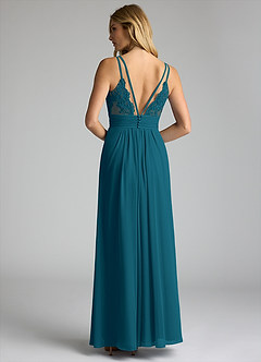 Azazie Maren Allure Brautjungfernkleider A-Linie V-Hals Spitze Chiffon Kleid Tintenblau image5