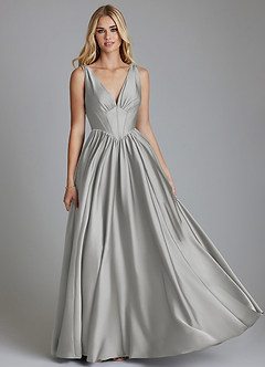 Azazie Delmie Brudtärnklänningar Klä av A-Linje i Stretch Satin Korsett Silver image1