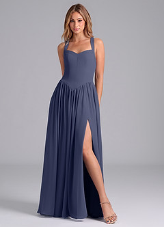 Azazie Francis Abiti da Damigella Abito A-Line in Chiffon Corsetto Stormy image3