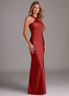 Azazie Doretta Vestidos de damas de honor Vestido de Granada de Satén Elástico de Corte Sirena con Plisado image3