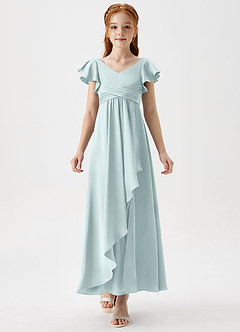 Azazie Omari Junior Mist A-Line Pleated Stretch Satin Dress image5