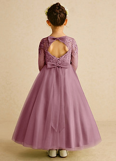 Azazie Precious Flower Girl Dresses Vintage Mauve A-Line Lace Tulle Dress image1