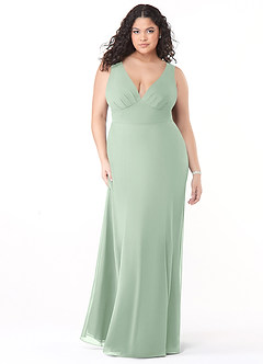 Azazie Christiana Final Sale Agave A-Line V-Neck Pleated Chiffon Dress image9