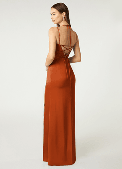 Azazie Desi Robes de demoiselle d'honneur Robe Fourreau en Satin extensible Corset dos nu Orange Brûlée image5
