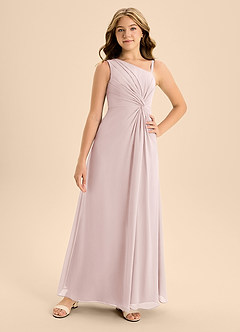 Azazie Brooke Junior Blushing Pink A-Line Side Slit Chiffon Dress image4