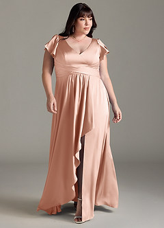 Azazie Omari Bridesmaid Dresses Rose Gold A-Line Stretch Satin Dress image7