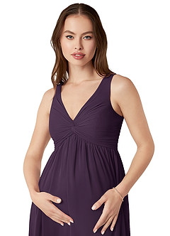 Azazie Yetta Maternity Bridesmaid Dresses A-Line V-Neck Gathered Chiffon Floor-Length Dress image6