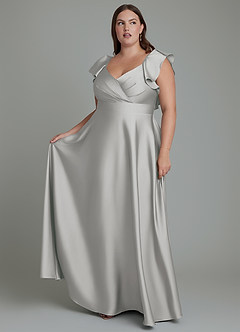 Azazie Leilani Bridesmaid Dresses Silver A-Line Ruched Stretch Satin Dress image10