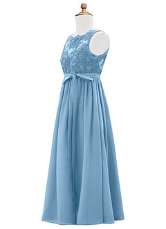 Azazie Elly Junior Jurk van Chiffon met A-Lijn Kant Staal Blauw image8