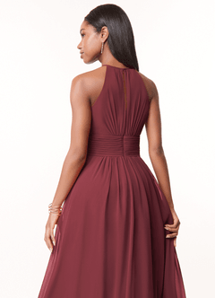Azazie Bonnie Jurken voor bruidsmeisjes Jurk van Chiffon met A-Lijn Sleutelgat met ruches Merlot image4