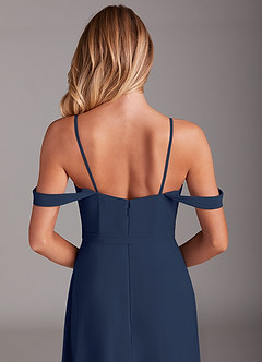 Azazie Aaron Bridesmaid Dresses Dark Navy A-Line Off the Shoulder Chiffon Convertible Dress image9