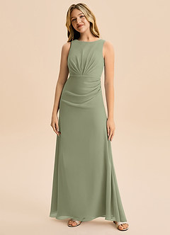 Azazie Floris Junior Robe Trapèze en Mousseline de soie Plissée Pistache image4