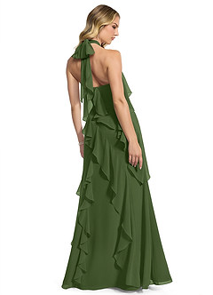 Azazie Velma Bridesmaid Dresses Olive A-Line Side Slit Chiffon Dress image2