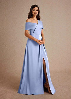 Azazie Milton Mother of the Bride Dresses Ice A-Line Pleated Stretch Satin Dress image6