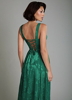 Azazie Persia Bridesmaid Dresses Emerald A-Line Corset Floral Jacquard Burnout Dress image4