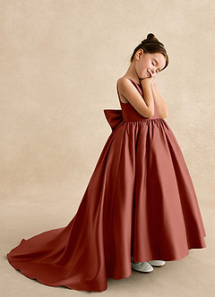 Azazie Mimia Flower Girl Dresses Auburn A-Line Bow Matte Satin Dress image4