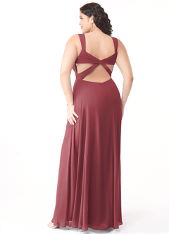 Azazie Nahrin Bridesmaid Dresses Merlot A-Line V-Neck Pleated Chiffon Dress image10