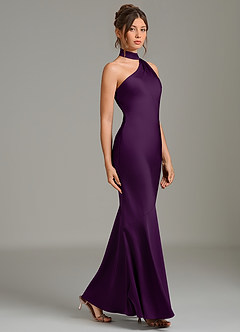 Azazie Jalissa Bridesmaid Dresses Grape Mermaid One Shoulder Stretch Satin Dress image4