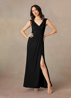 Azazie Andi Mère de la mariée Robes Robe Trapèze en Maille Plissée Noir image1
