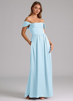 Azazie Hattie Essayer des robes à la maison Robe Trapèze en Satin extensible Corset Bleu Ciel image4