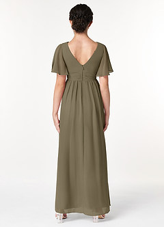 Azazie Temeka Junior Willow Green A-Line Pleated Chiffon Dress image2