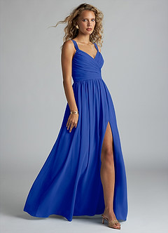 Azazie Aziza Bridesmaid Dresses Royal Blue A-Line V-Neck Pleated Chiffon Dress image3
