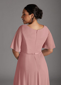 Azazie Tricia Kleider für die Brautmutter A-Linie V-Hals Gefaltet Chiffon Kleid Altrosa image12