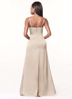 Azazie Maci Bridesmaid Dresses Frost A-Line V-Neck Pleated Stretch Satin Dress image2