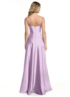 Azazie Kayla Bridesmaid Dresses Frosted Lilac Sheath Side Slit Stretch Satin Dress image2