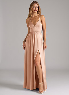 Azazie Aaida Abiti da Damigella Abito A-Line in Raso Elasticizzato Corsetto Oro Rosa image4