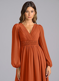 Azazie Palerma Bridesmaid Dresses Burnt Orange A-Line Long Sleeve Chiffon Dress image6