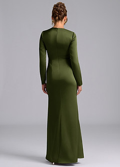 Azazie Valerie Bridesmaid Dresses Olive Mermaid Long Sleeve Stretch Satin Dress image2