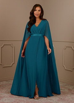 Azazie Isa Mother of the Bride Dresses Ink Blue A-Line V-Neck Pleated Chiffon Dress image1
