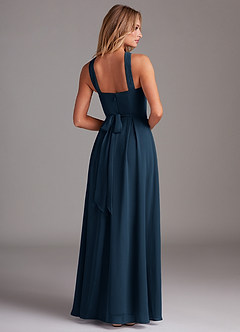 Azazie Dixie Bridesmaid Dresses Dark Navy A-Line Halter Pleated Chiffon Dress image2