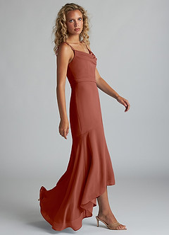 Azazie Summer Bridesmaid Dresses Auburn Mermaid Scoop Cowl Chiffon Dress image3