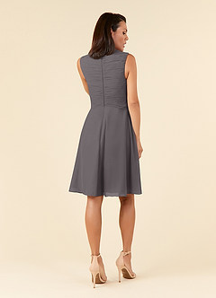 Azazie Theron Mother of the Bride Dresses Steel Grey A-Line V-Neck Pleated Chiffon Dress image2
